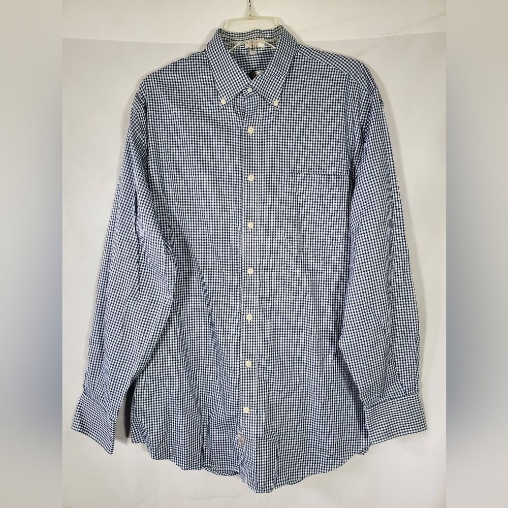 PETER MILLAR BLUE WHITE CHECK PLAID NANOLUXE EASY CARE GOLF SHIRT
